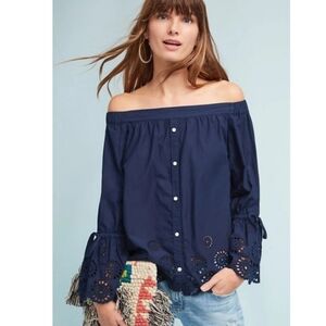 {Anthropologie} Isabella Sinclair Off-The-Shoulder Eyelet Blouse - Small